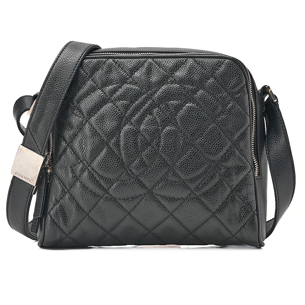 CHANEL シャネル　キャビアスキン　ココマーク　ショルダーバッグ　黒　シルバー金具　デカココ　ブランド【中古】【送料無料】