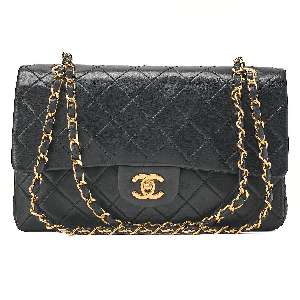 CHANEL シャネル　ラムスキン　マトラッセ　25cm　ダブルフラップ　チェーンショルダー　黒（ゴールド金具）レディースバッグ　トートバッグ　ハイブランド 【中古】【送料無料】