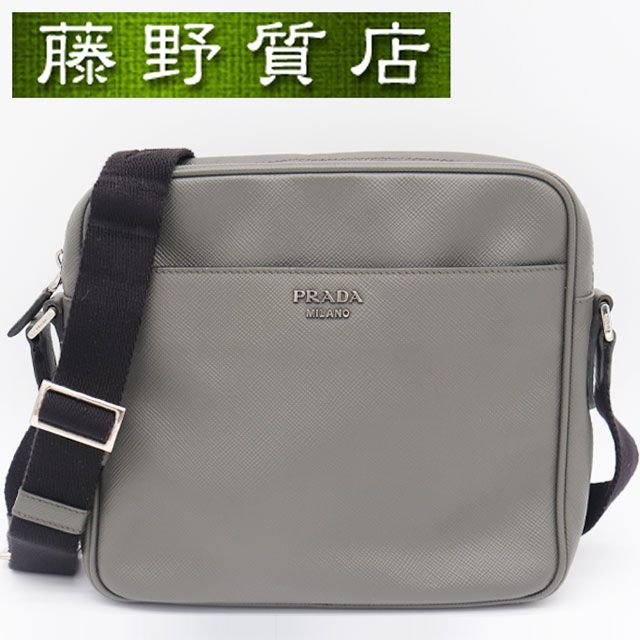 プラダ PRADA ショルダーバッグ レザー グレー ブラック シルバー金具 斜め掛け クロスボディバッグ メンズ ブランドバッグ ショルダーバッグ 斜めがけバッグ メンズバッグ ショルダー 8247