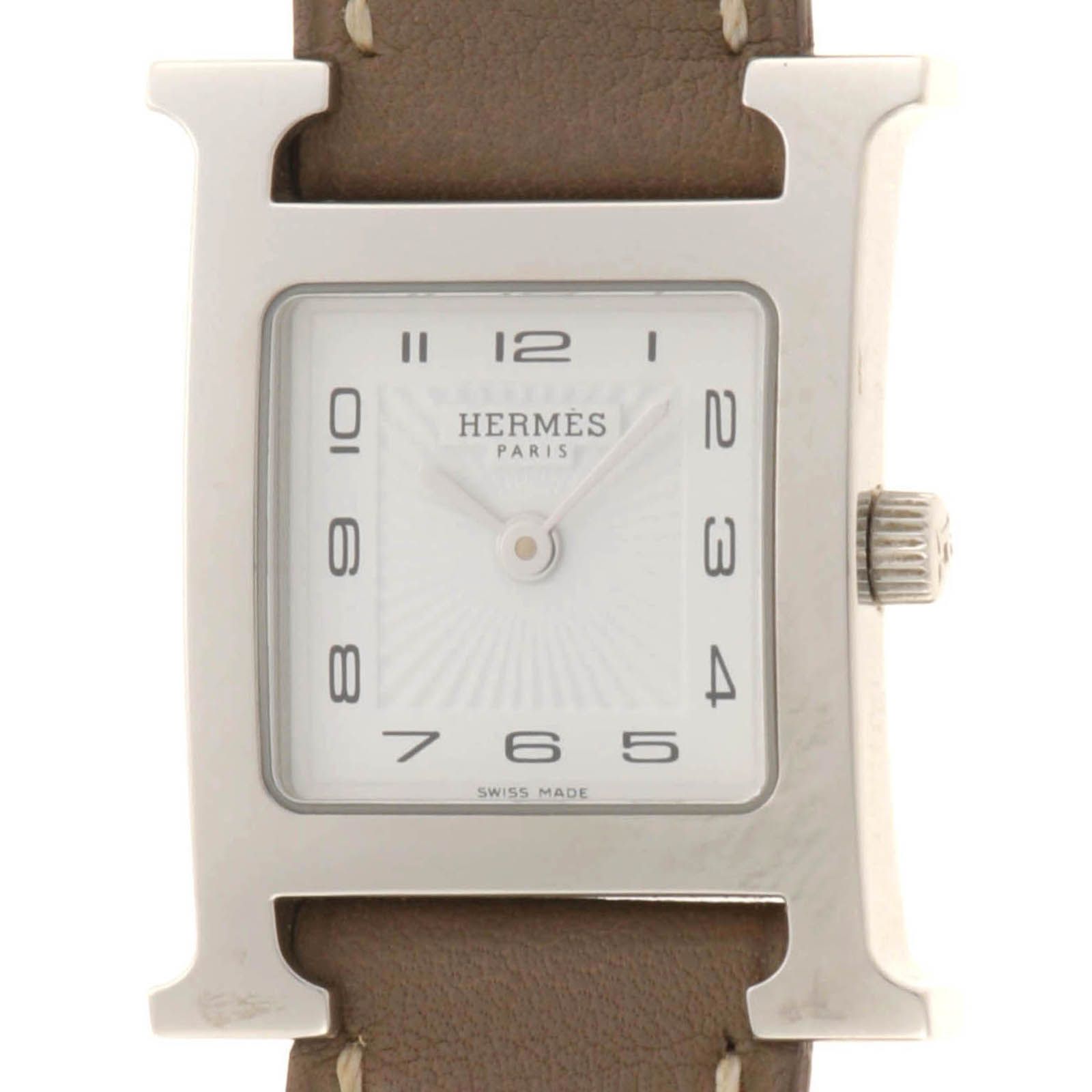HERMES エルメス Hウォッチ ドゥブルトゥール ベルトベージュ HH1.210 腕時計 ステンレススチール/レザー レザー ホワイト レディース【中古】431