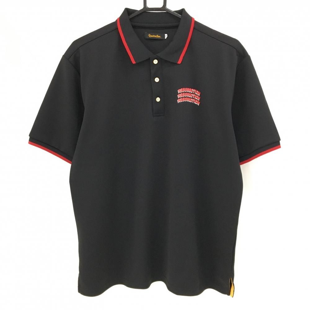 美品】レザレクション 半袖ポロシャツ 黒×レッド メンズ XL ゴルフ