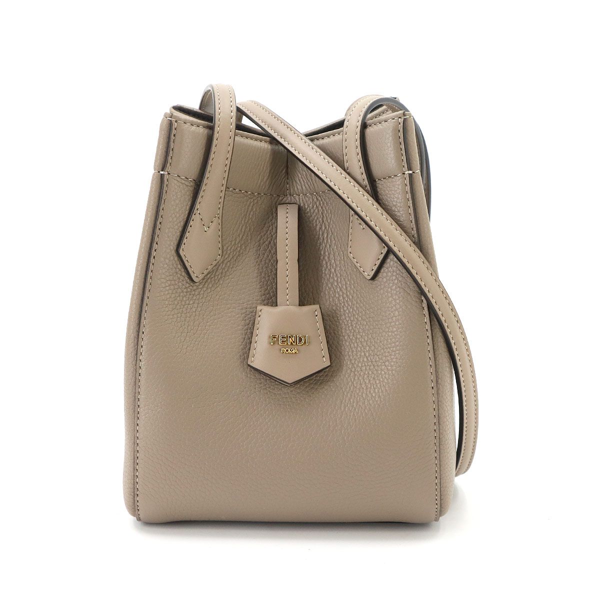 未使用 展示品 フェンディ FENDI オリガミ スモール ショルダー バッグ レザー ベージュ 8BS083 ゴールド 金具 ORIGAMI Small Bag 90332332