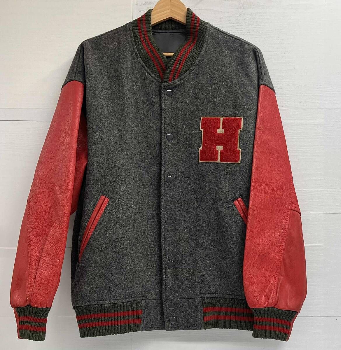ヴィンテージ】HANG TEN ハンテン レザー袖切替スタジャン 80s T-34751