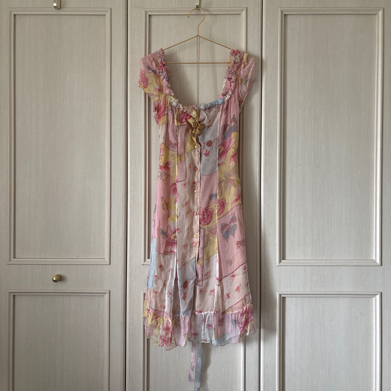 ブルーガール Bluegirl ブルマリン 蝶々柄 ワンピース ミニワンピース　ブラウス シャツ トップス　レディース　blouse　shirt　Tops　ladies　　シフォン　シルク　絹　SILK　ハート