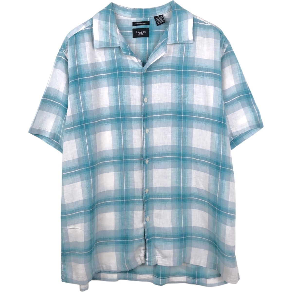 古着 ハガー HAGGAR WASHABLE LINEN チェック柄 半袖 オープンカラー リネンシャツ ボックスシャツ メンズXL相当/eaa661199