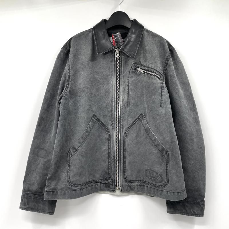 【中古】DIESEL 襟レザーコットンワークジャケット サイズ48 23SS J-CHART A08502 ブラック ディーゼル[17]