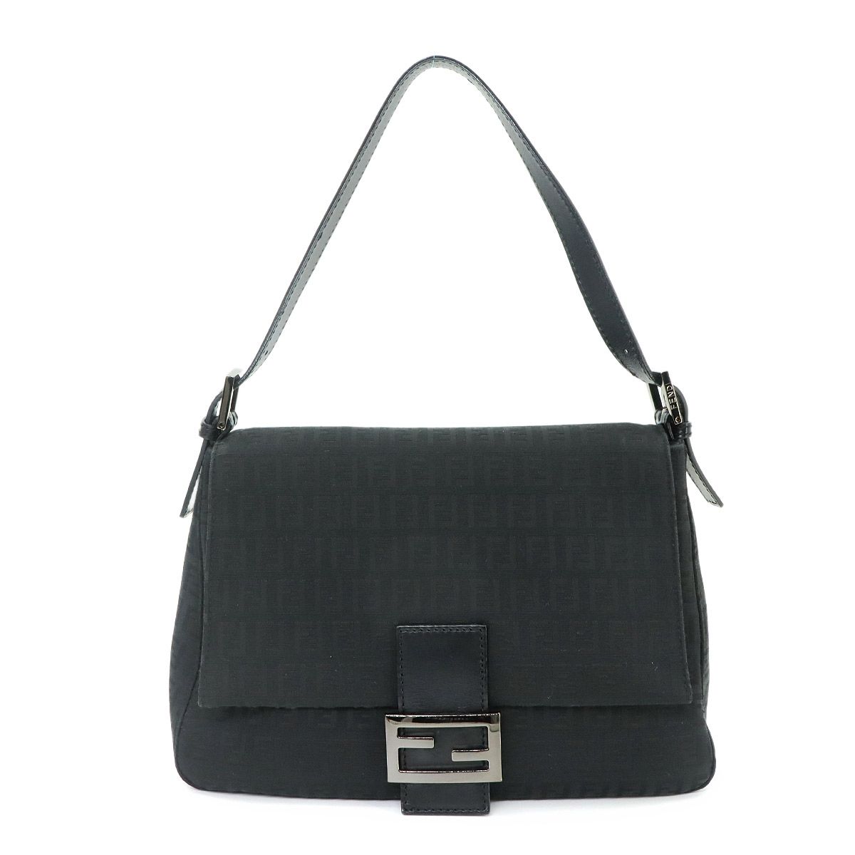 新品同様 フェンディ FENDI ズッキーノ マンマバケット ショルダー バッグ キャンバス ブラック 8BR001 ガンメタ 金具 90333813
