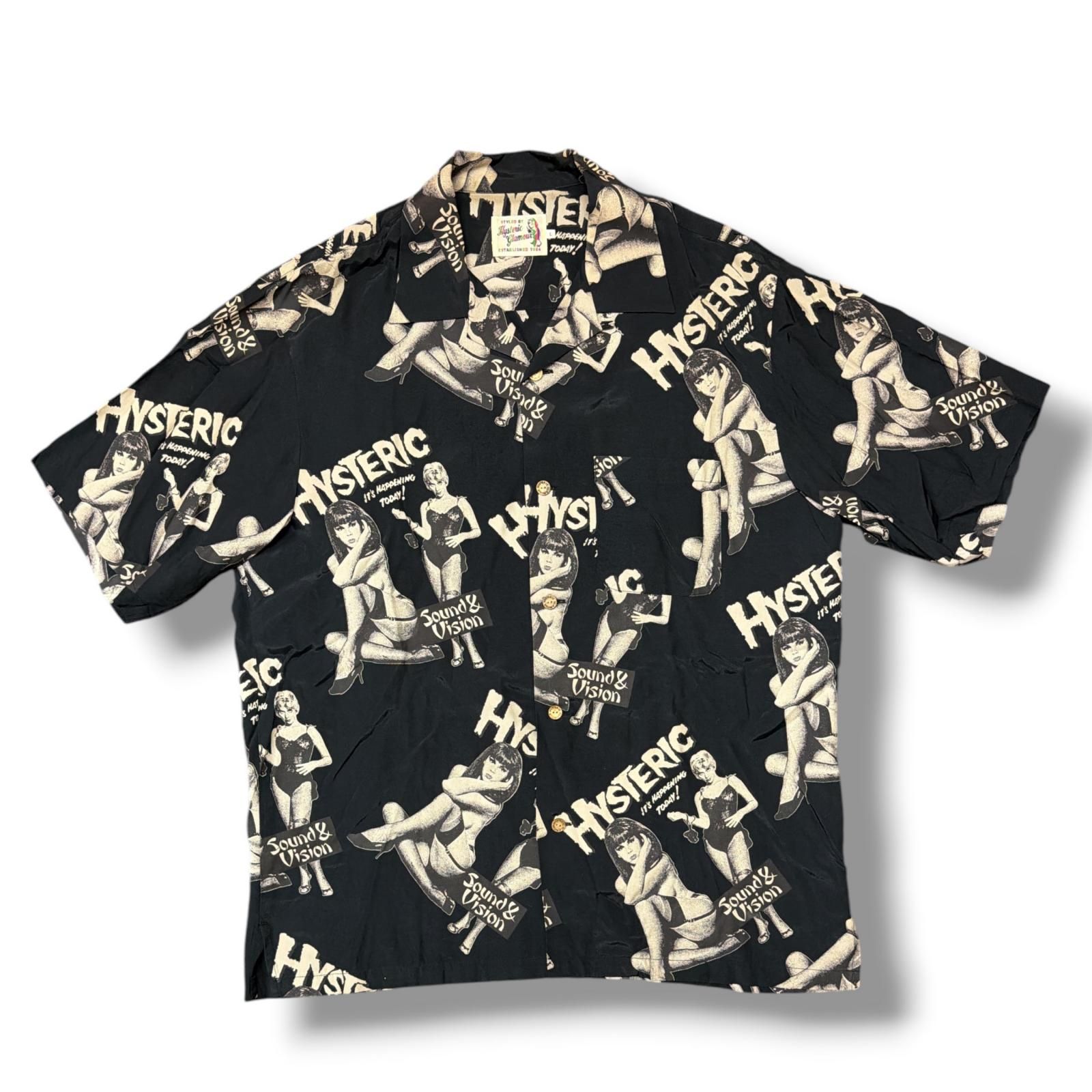 HYSTERIC GLAMOUR MONDO VISION アロハシャツ モンドビジョン 開襟 半袖シャツ ヒステリックグラマー 02211AH06 ブラック L （20604M）