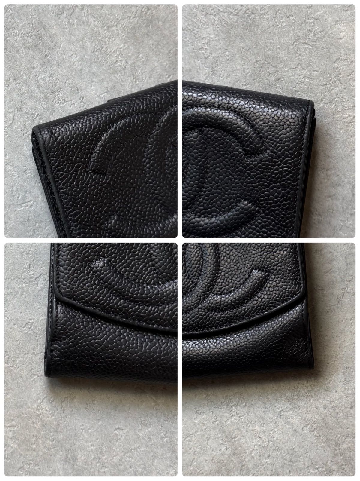 CHANEL シャネル デカココ Wホック キャビアスキン レザー 二つ折り