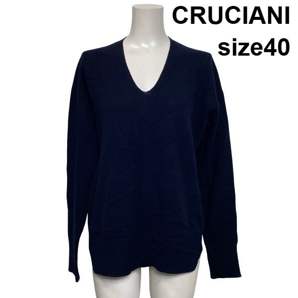 ◆ クルチアーニ CRUCIANI Vネックセーター ニット 長袖 サイドスリット トップス ネイビー ウール カシミア 40 L 11号 レディース S6I439 8,453円