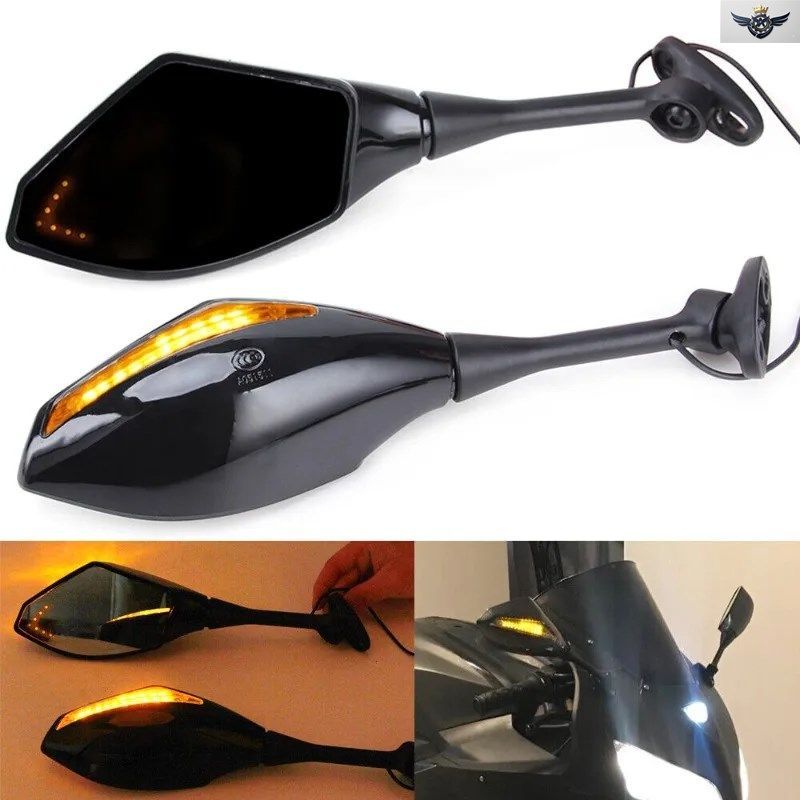 オートバイ用ミラー ヤマハ MT R6 R6S FZR600 YZF-R1 YZF-R6 ホンダ CBR600 GSR LEDターンストップミラーカスタム パーツ