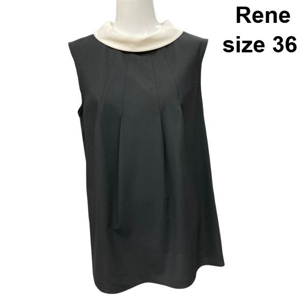 □ ルネ Rene ノースリーブブラウス Aライン 白襟 タック フレア スリット プルオーバー トップス ネイビー 36 S 7号 レディース Z6D330 7,409円
