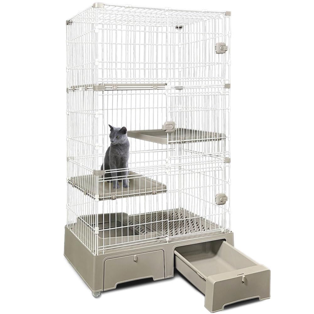 【中古】3段トイレ一体型キャットケージ グレー 133 cm アイリスプラザ トイレ一体型キャットケージ3段 グレー 3段グレー