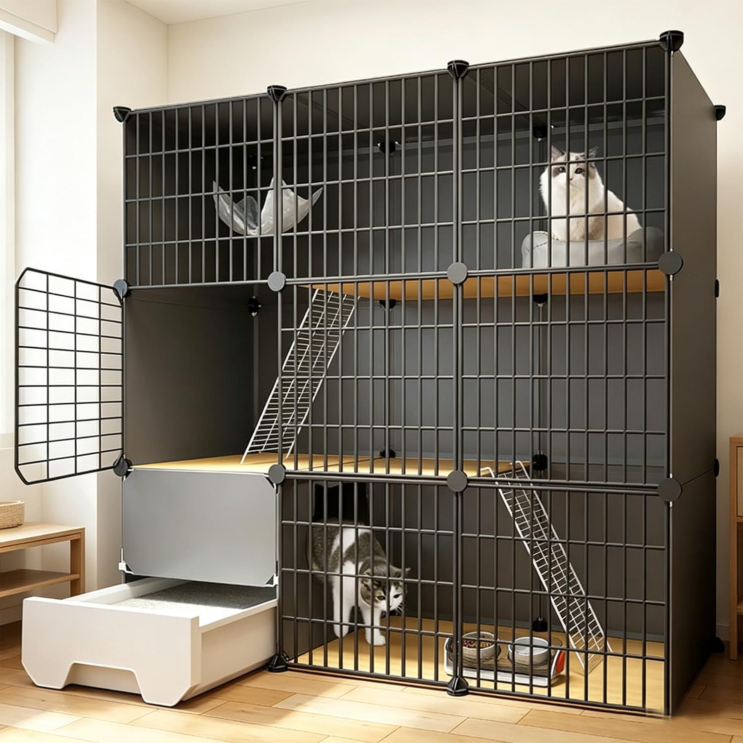 猫 ケージ トイレ付き 3段 猫用ケージ 大型 スリム 【脱走防止】 【取付簡単】【 掃除しやすい 】【簡単に移動】【 取り外し可能な】猫のゲージ 猫 多頭飼い キャットゲージ 広い 頑丈 大きめ DIY組立 コンパクト ワイド キャットケージ 3段 トイmt