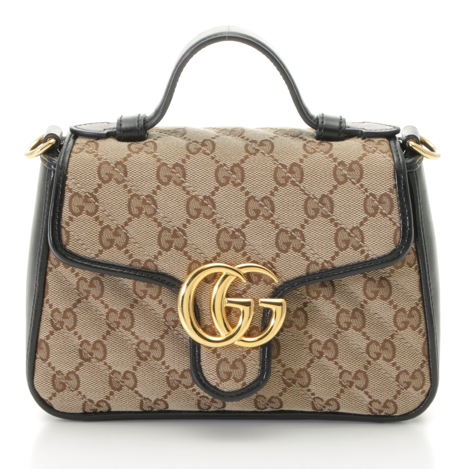GUCCI グッチ GGマーモント 2WAYバッグ 583571 ハンドバッグ GGキャンバス/レザー レザー ベージュ/ブラック レディース【中古】434