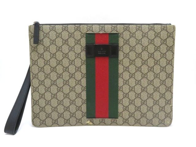 GUCCI グッチ GGスプリーム セカンドバッグ 433665 クラッチバッグ PVC/レザー ベージュ メンズ【中古】430