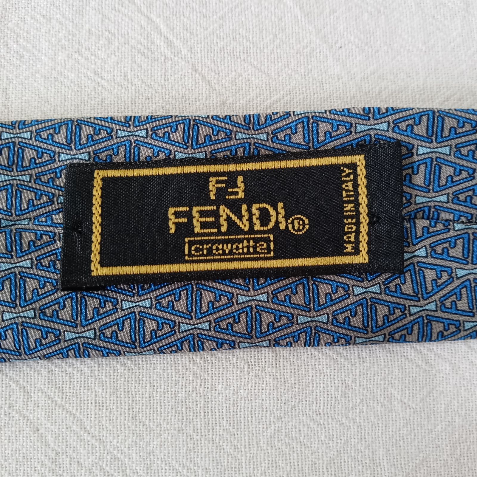 FENDI フェンディ ネクタイ ブルー 総柄 シルク ズッカ FF ロゴ