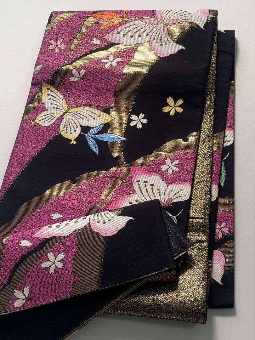 袋帯 正絹 振袖 雪輪文様 蝶 金糸 ロングサイズ F1687 12,728円
