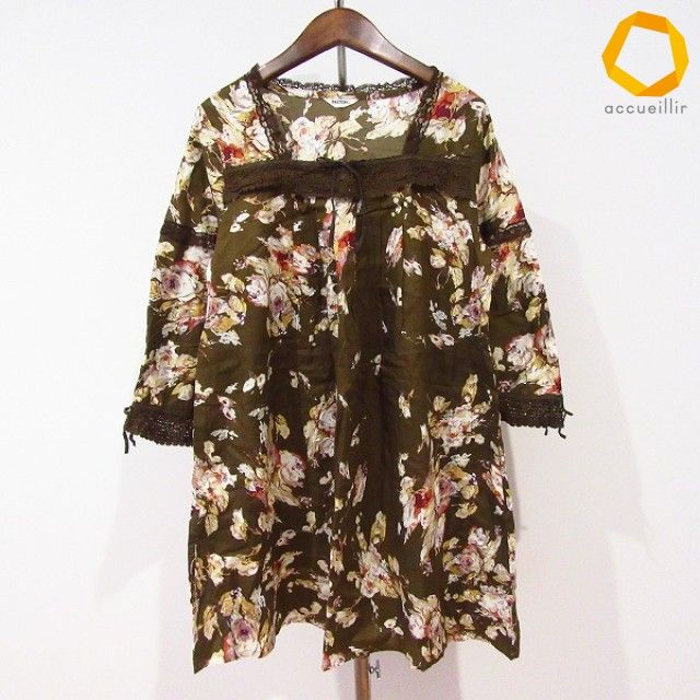 #anc インゲボルグ INGEBORG シャツ・ブラウス 9 茶 白 花柄 総柄 リボン レース レディース [1024573] 9,000円