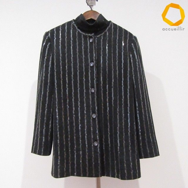 #wnc ジュンアシダ junashida ジャケット カットソー アンサンブル 9 黒 グレー系 ビジュー スパンコール レディース [1025360]