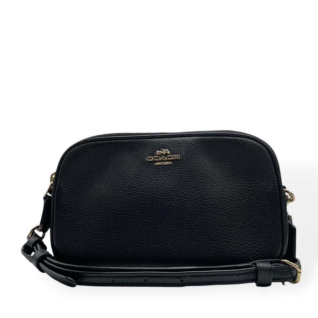 極美品　COACH コーチ　ショルダーバッグ　カメラバッグ　ブラック　レザー