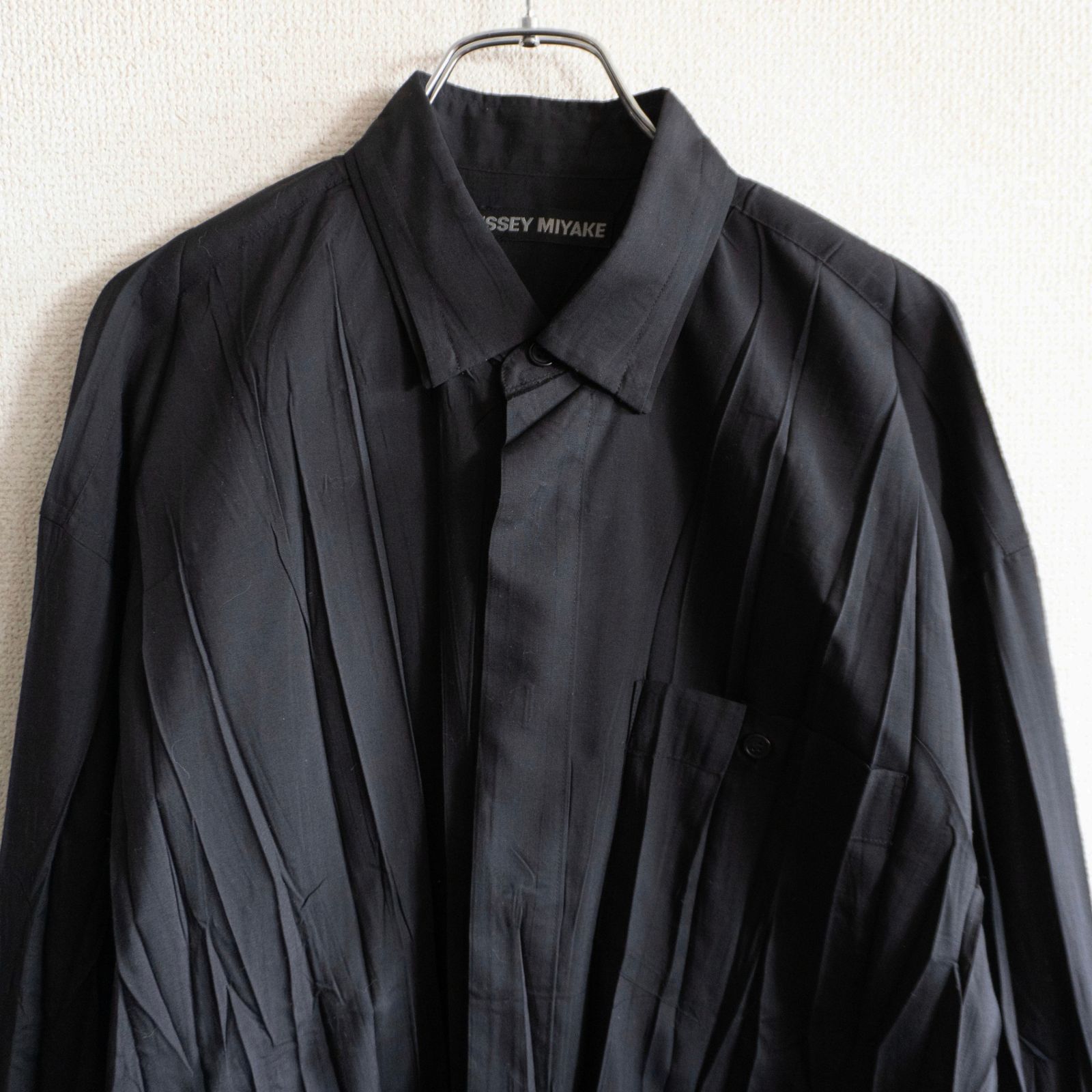 美品】ISSEY MIYAKE MEN【プリーツ加工 シャツ】 1 ブラック イッセイ