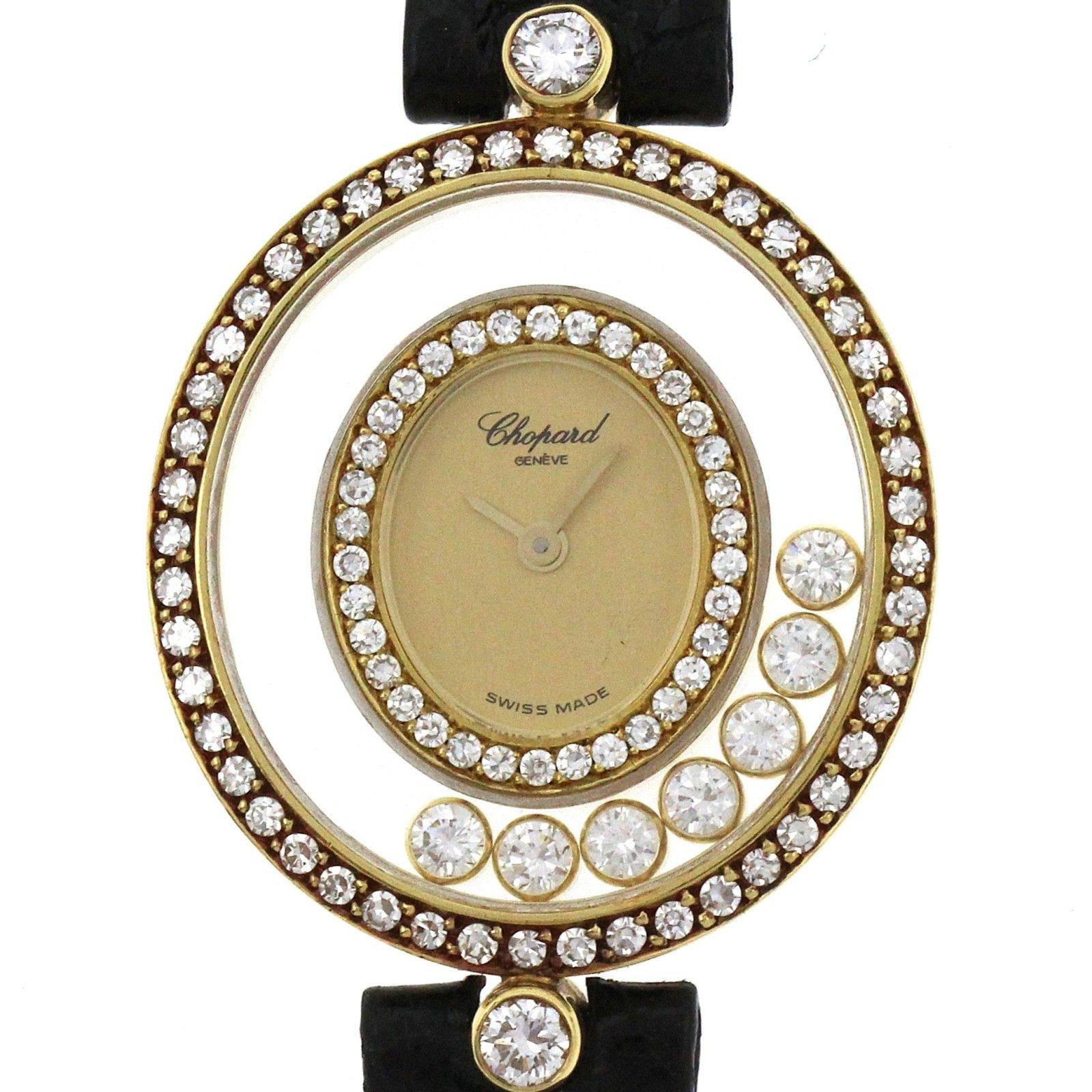 Chopard ショパール ハッピーダイヤモンド 20/4292 腕時計 K18イエローゴールド /革 7Pダイヤモンドゴールド文字盤 クオーツ レディース 非防水【中古】472