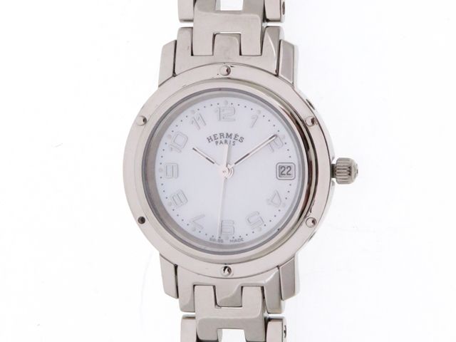 HERMES エルメス クリッパーCL4.210 腕時計 ステンレススチール パールホワイト クオーツ レディース【中古】