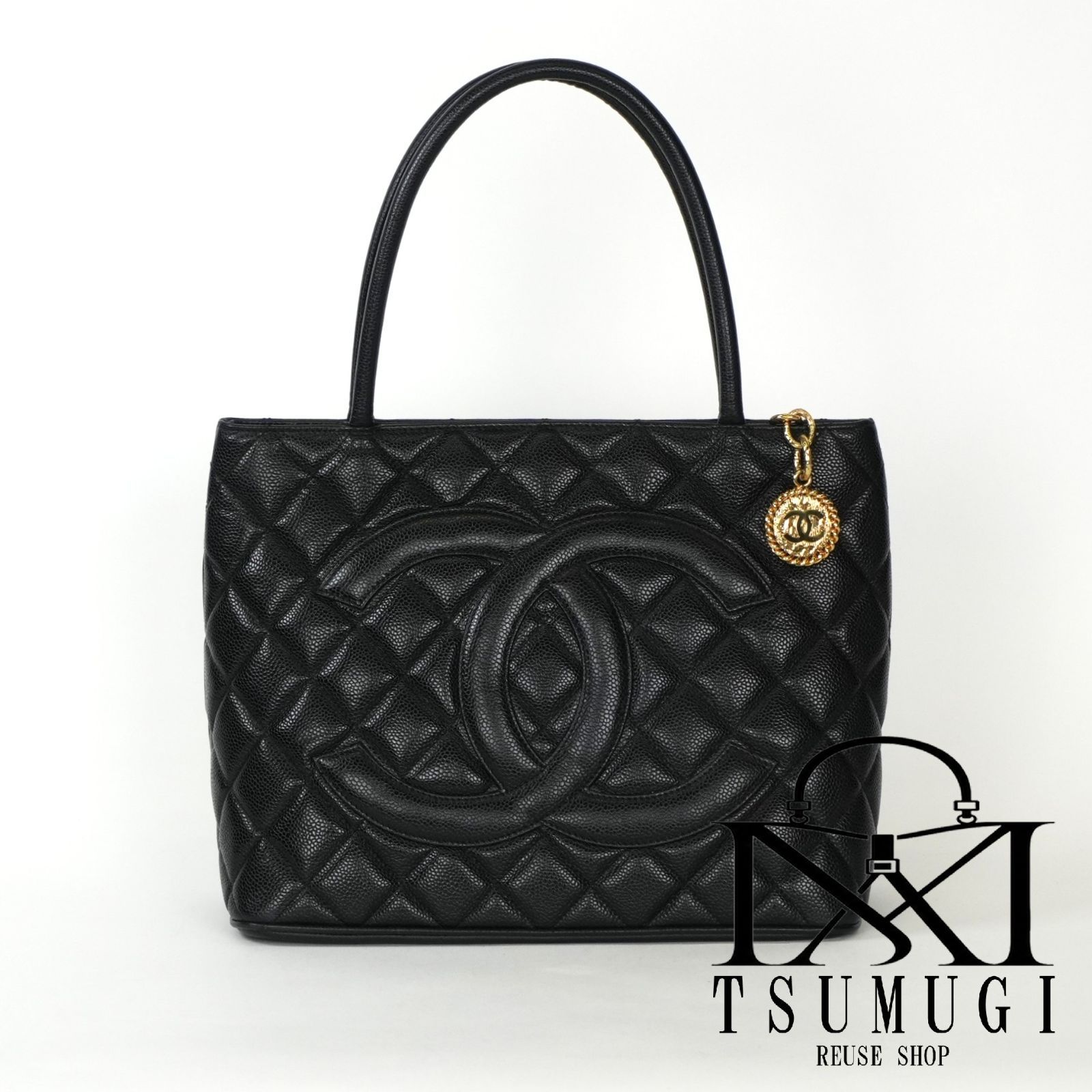 CHANEL シャネル 復刻 キャビアスキン トートバッグ ゴールド金具 キャビアスキン ココマーク 8番台