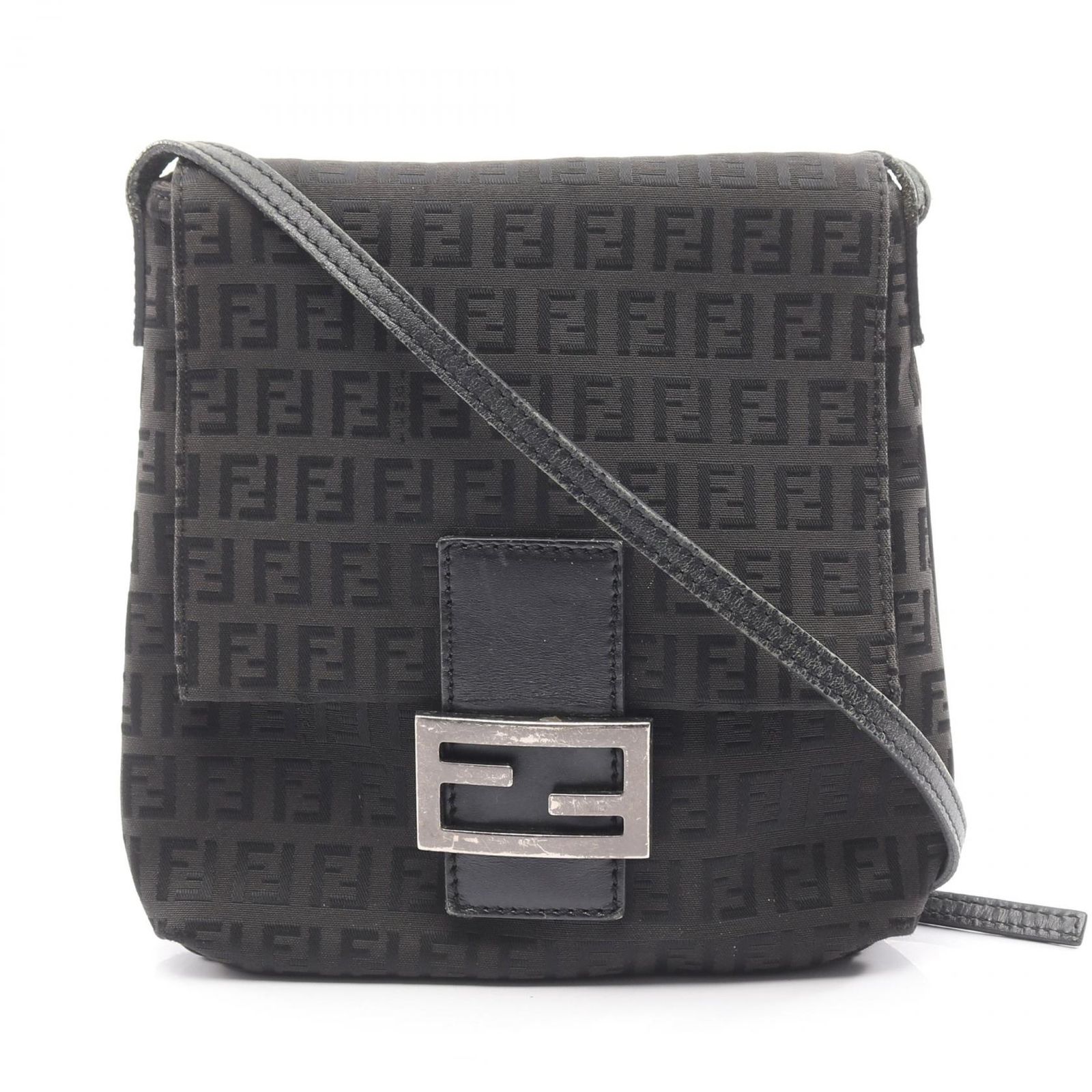 フェンディ FENDI ショルダーバッグ ズッキーノ ブラック キャンバス レザー ズッキーノ ショルダー レディース Used B