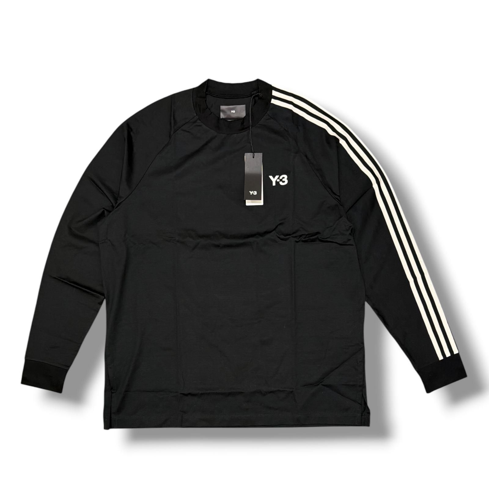 参考上代34100円 未使用 Y-3 3S LS TEE 3ストライプス オーバーサイズロゴロンT 長袖Tシャツ カットソー ワイスリー H44800 ブラック M （20672M）