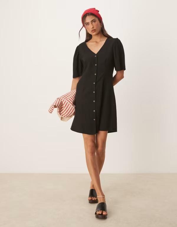ジェイディーワイ レディース トップス ワンピース シャツワンピース ミニ シャツ リネン JDY linen mix mini shirt dress Black ブラック
