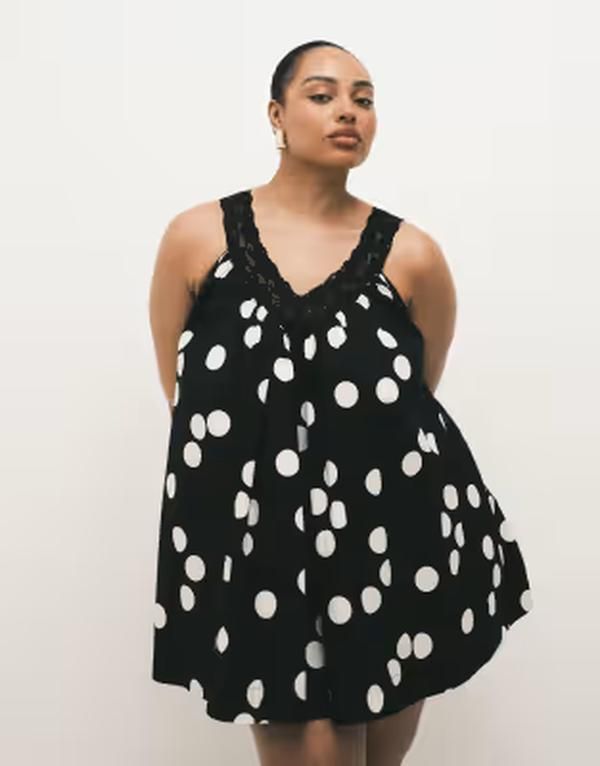 エイソス レディース トップス ワンピース Vネック ドット ミニ オーバーレイ レース ASOS Curve ASOS DESIGN Curve poplin vneck mini smock su 12,411円