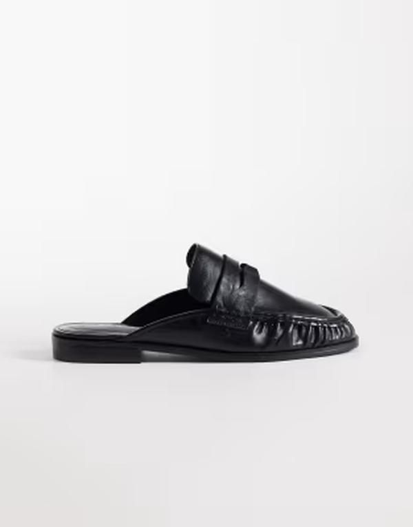 エイソス レディース シューズ スリッポン・ローファー ギャザー ASOS DESIGN Mouse ruchedetailoafer mules Black ブラック