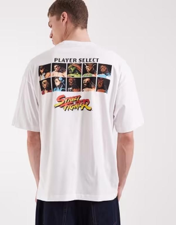 エイソス メンズ トップス Tシャツ プリント ASOS DESIGN oversized tee with Street Fighter print White ホワイト