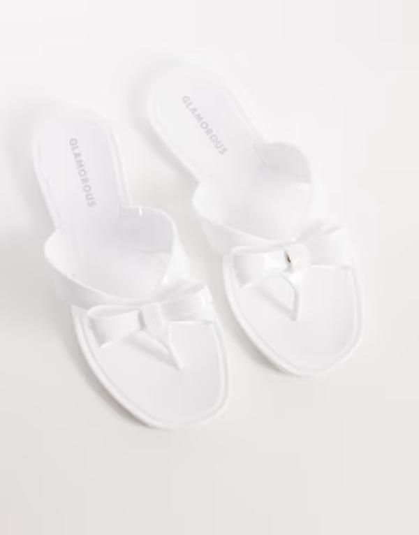 グラマラス レディース シューズ サンダル Glamorous jelly flip flops with bow detailing WHITE ホワイト