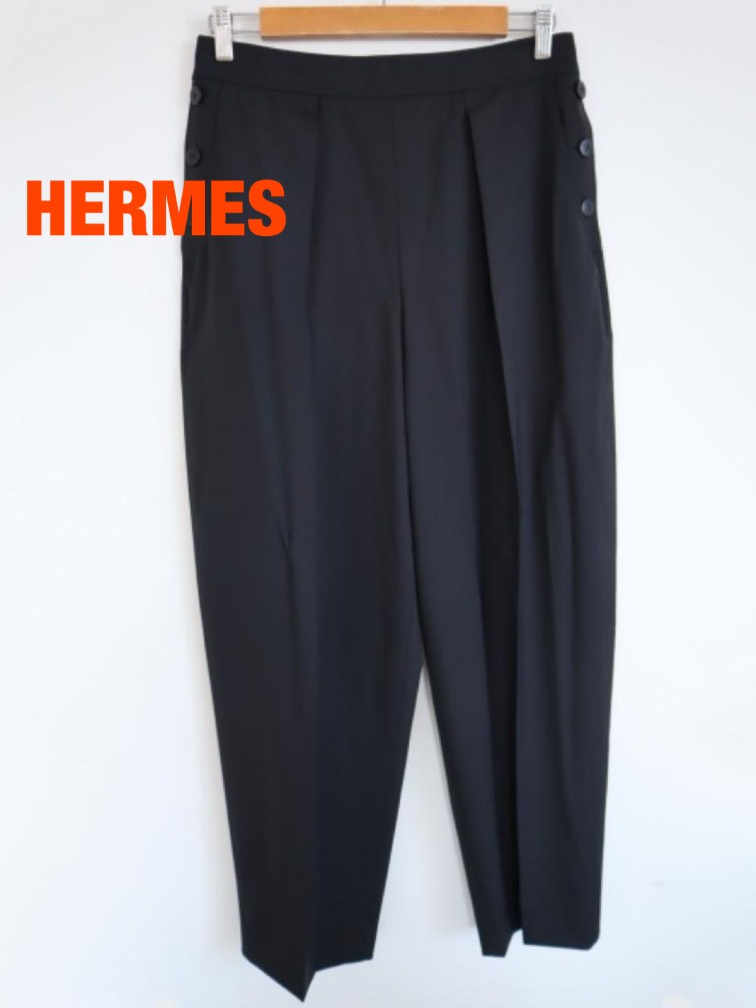★ HERMES　エルメス　パンツ　フランス製　エルメスジャポン（株）　Lサイズ　４０　ブラック　表地毛100%　シンプル　大人　綺麗め　ハイブランド　美品　送料込み　6463358