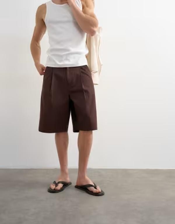 トップマン メンズ ボトムス ハーフパンツ・ショーツ ショートパンツ Topman twill bermuda shorts with pleats BROWN ブラウン 15,525円