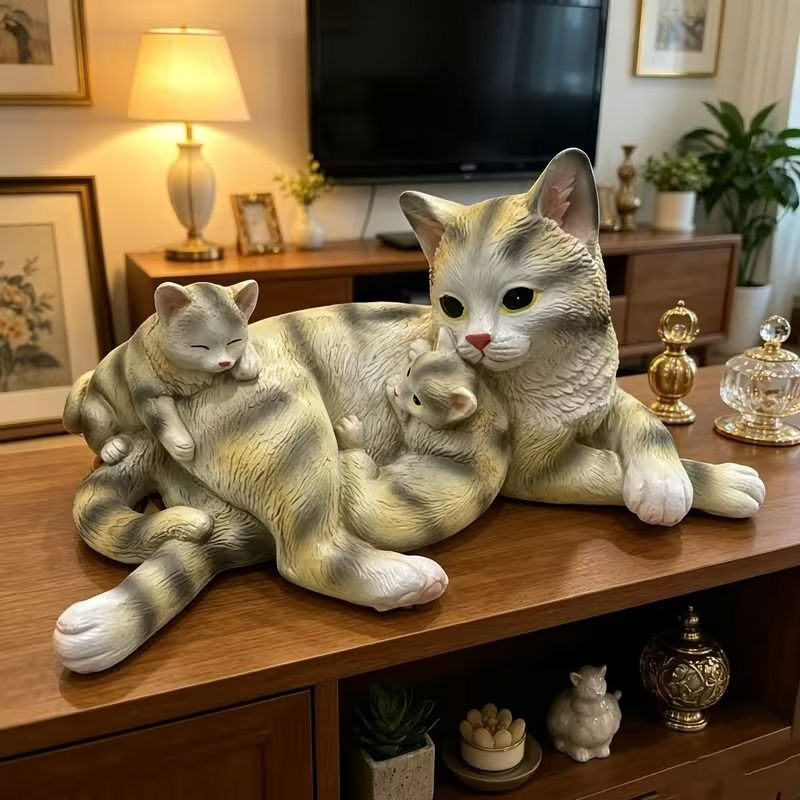インテリア小物 猫 オーナメント 樹脂製 母 息子 フィギュア 癒やし系
