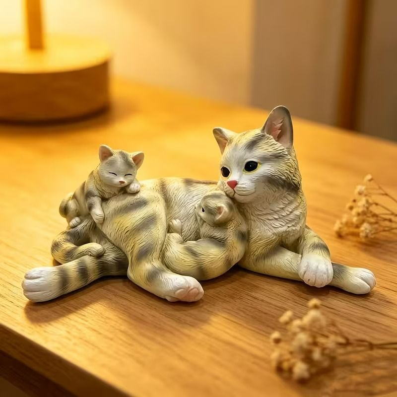 インテリア小物 猫 オーナメント 樹脂製 母 息子 フィギュア 癒やし系