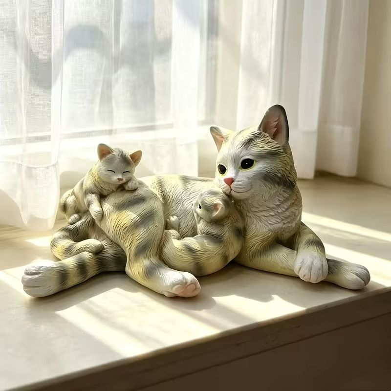 インテリア小物 猫 オーナメント 樹脂製 母 息子 フィギュア 癒やし系