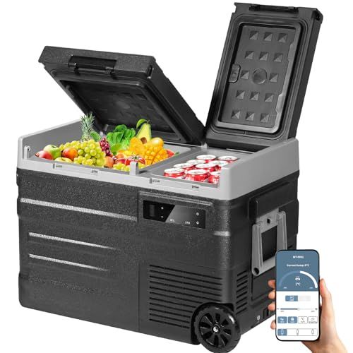 ELECAENTA ポータブル冷蔵庫 40L バッテリー内蔵可能 -20℃?20℃ 2室独立温度制御 コンプレッサー式 車載冷蔵庫 4WAY電源対応 車載家庭両用 急速冷凍 大容量 省エネ 静音 AC100V DC12V/24V ソーラー充電 1def4a20