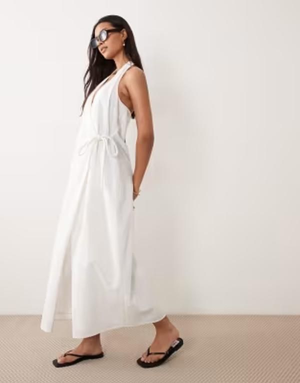 エイソス レディース トップス ワンピース コットン リネン マキシ ホルター ASOS DESIGN cotton linen halterneck wrap maxi sundress in cr 15,525円