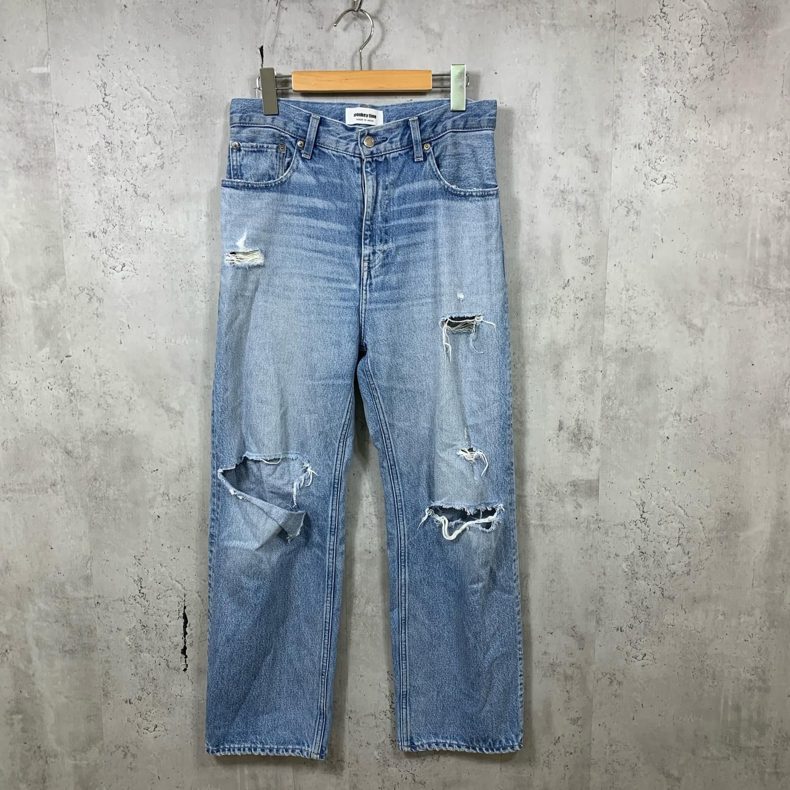 〇 MONKEY TIME モンキータイム DISTRESSED DENIM REG/デニム パンツ トレートシルエット M 水色 ■■ メンズ 6,106円
