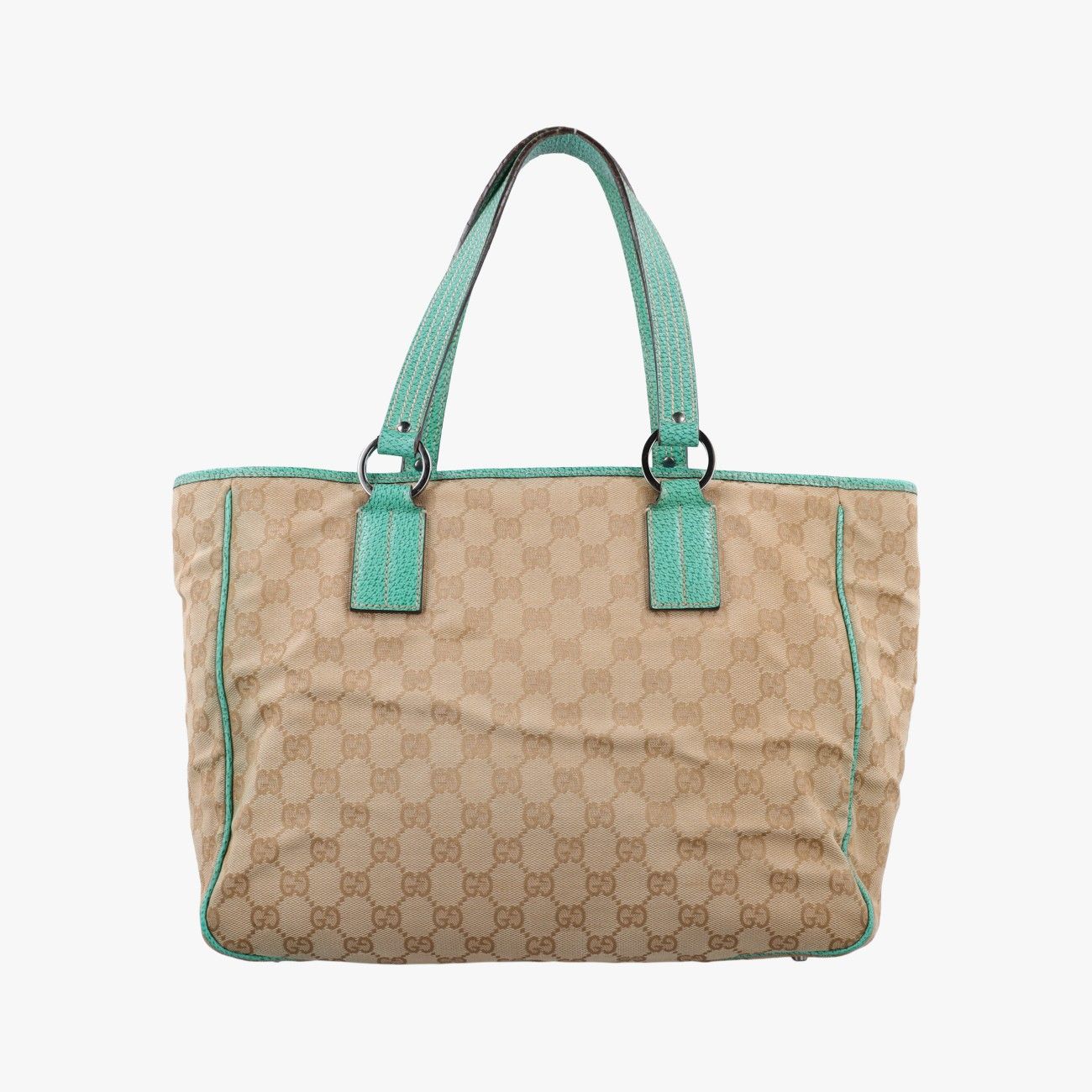グッチGucciGGキャンバス トート ベージュ x グリーン キャンバス×レザー 113017