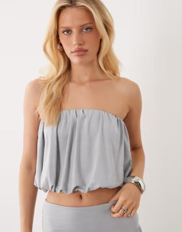 エイソス レディース トップス Tシャツ ドレープ ASOS DESIGN bubble hem draped bandeau top in heather gray part of a set Gr