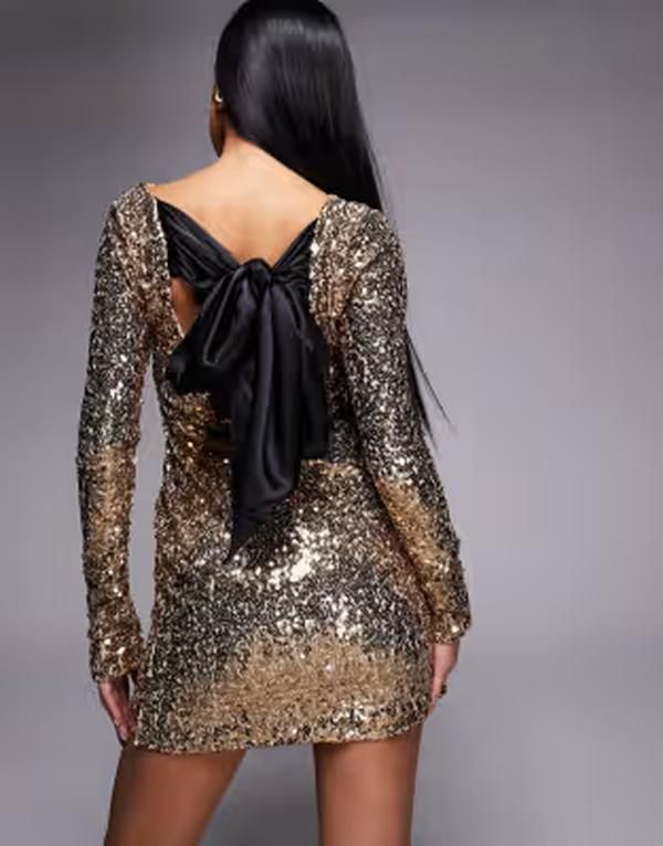 カイア レディース トップス ワンピース ミニ サテン スパンコール Kaiia exclusive slash neck satin bow tie back sequined mini dress