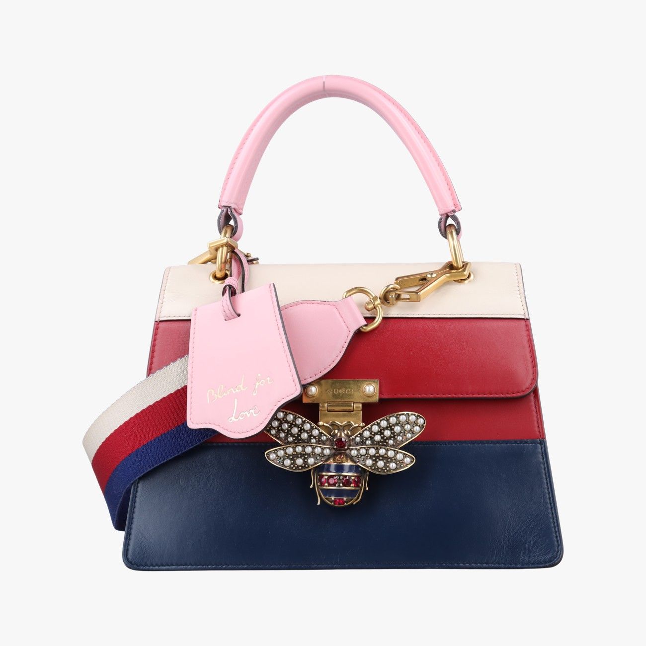 グッチGucciクイーン マーガレット ホワイト×レッド×ブルー×ピンク レザー 476541 C023226076 50,400円