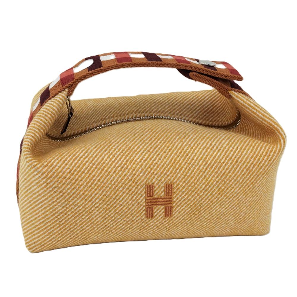 HERMES ブリッド ア ブラック オ カレ PM ハンドバッグ キャンバス ブラウン系