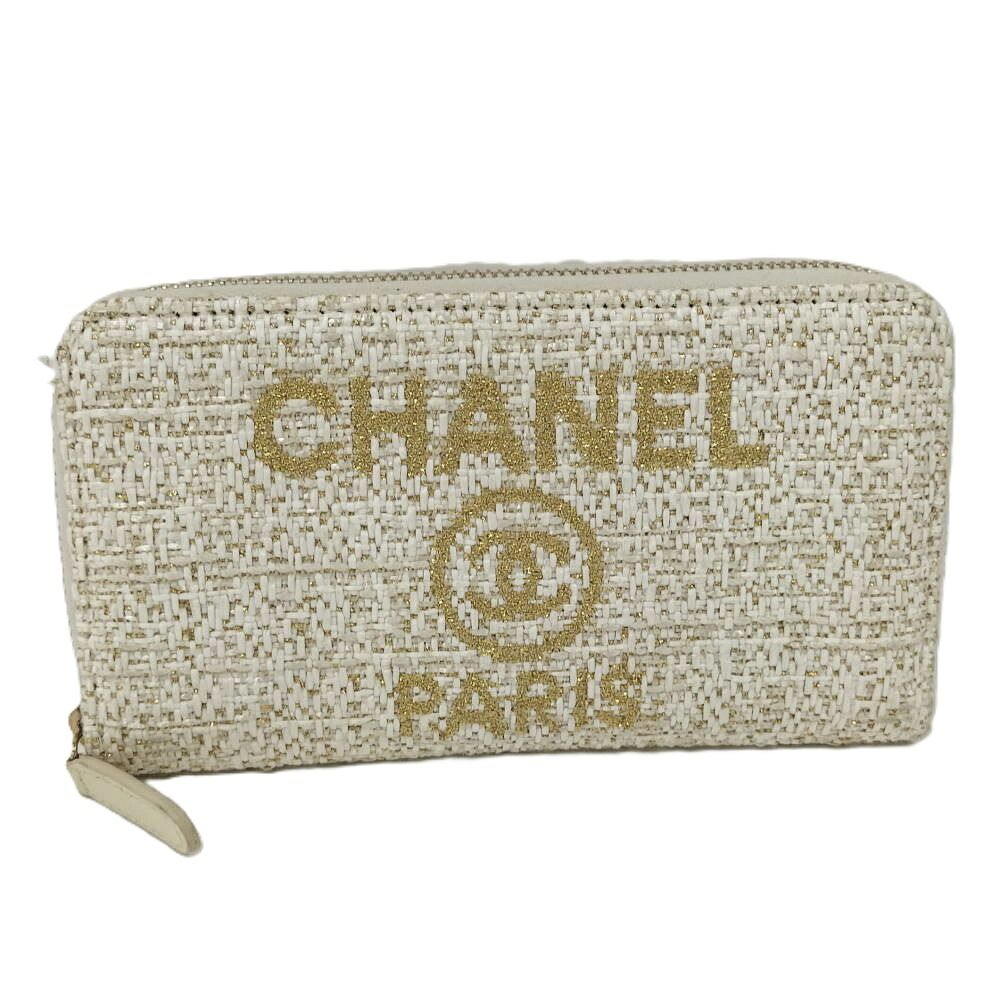 CHANEL ラウンドファスナー長財布 ドーヴィル ツイード ホワイト×ゴールド 27325281 27番8桁 65,439円